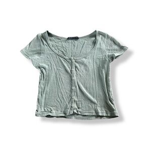 [Brandy Melville] Green Ribbed Crop Blouse
